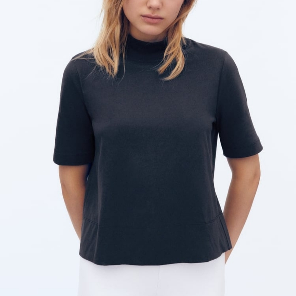 Zara- Black mock neck Tshirt